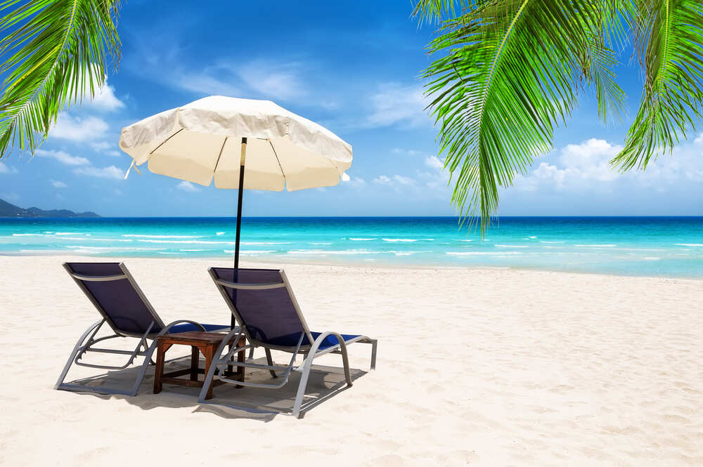 Sun loungers on a beach in Koh Samui